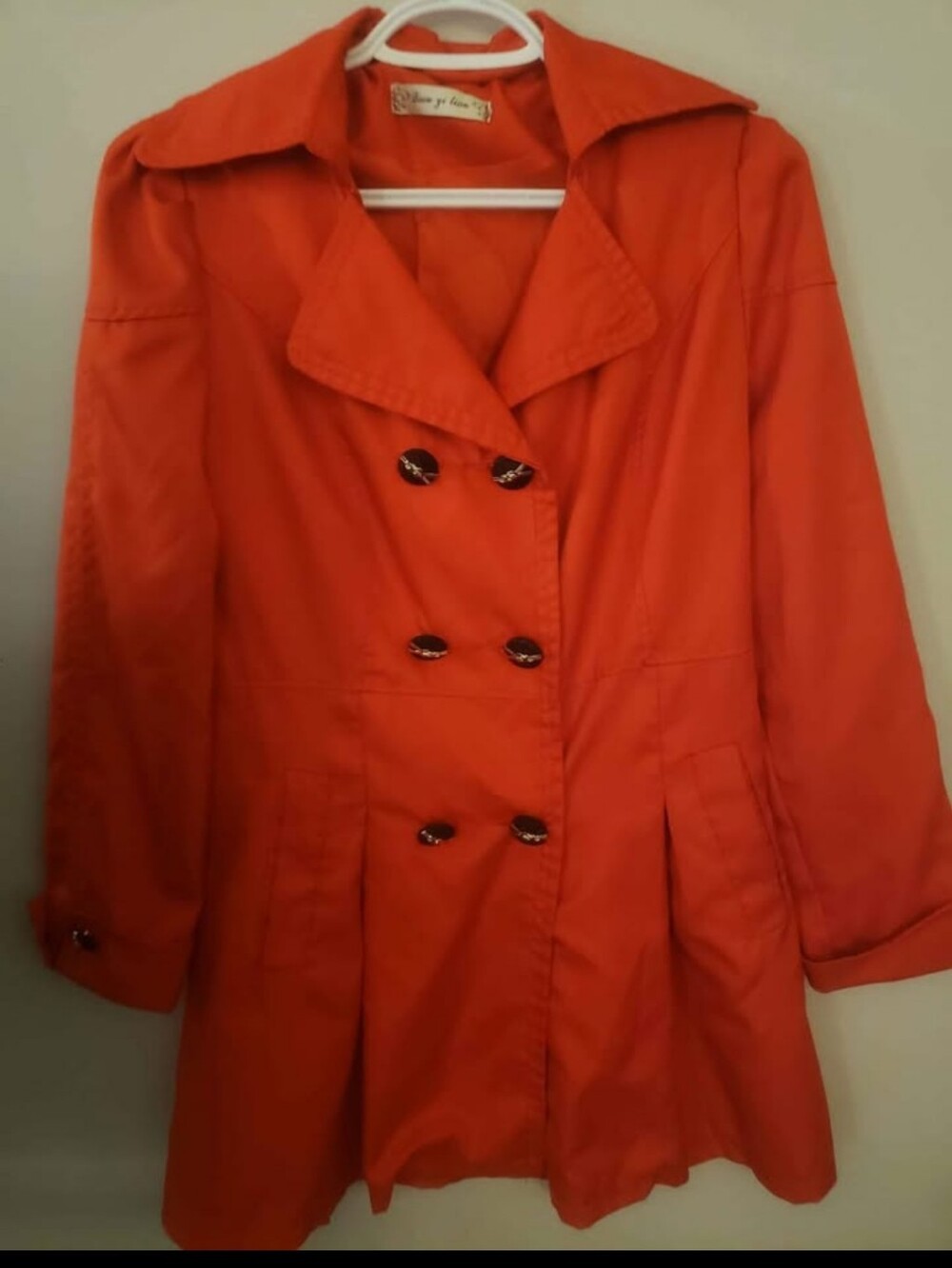Women's Double-Breasted Red Trench Coat by Lian Li Lian